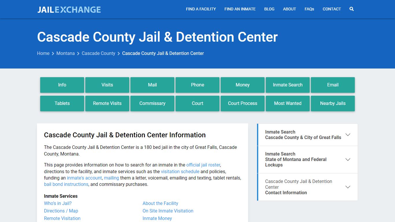 Cascade County Jail & Detention Center, MT Inmate Search, Information