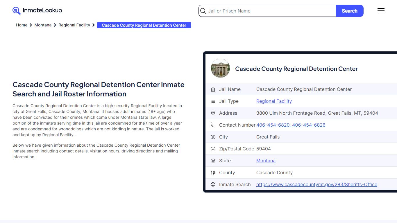 Cascade County Regional Detention Center Inmate Search - Great Falls ...